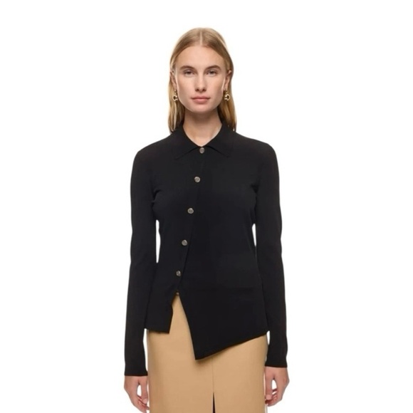 Tanya Taylor Knit Faux Cardigan Top Asymmetrical Hemline Long Sleeve Medium - Picture 2 of 8